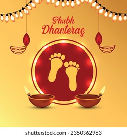Shubh dhanteras background with goddess foot and oil lamp