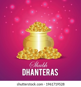 Shubh dhanteras vector illustration 
of gold coin pot 