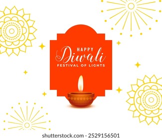 shubh diwali 2024 wishes card. realistic diya and firework vector