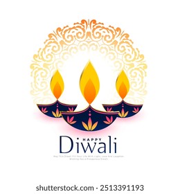 shubh diwali artistic diya greeting card design vector