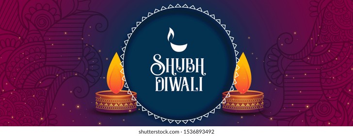 shubh diwali festival banner with colroful diya design