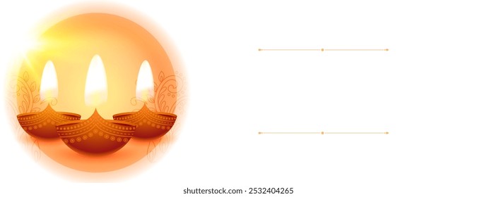 shubh diwali glowing diya white wallpaper with copyspace vector