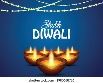 Shubh diwali indian festival celebration greeting card with creative diwali diya