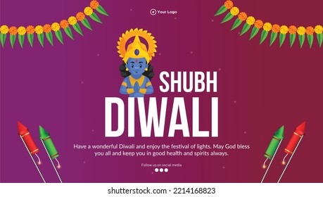 Shubh Diwali Indian festival landscape banner design template.
