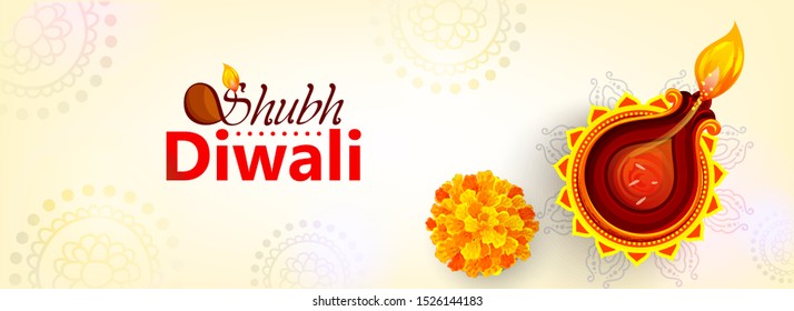Shubh Diwali Website Header or Banner Design with Traditional Diya. Happy Diwali.
