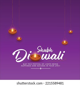 Shubh Diwali Wish with Beautiful diya and purple background