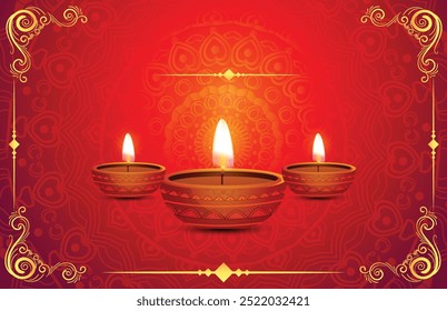 shubh feliz diwali diya festival venda banner lindo ornamento com lâmpada de óleo e fundo gradiente