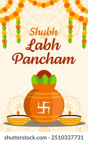 shubh labh pancham festival vertical banner illustration