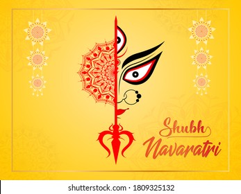 Shubh Navaratri fondo de ilustración vectorial con los ojos de la diosa Durga y trishul.