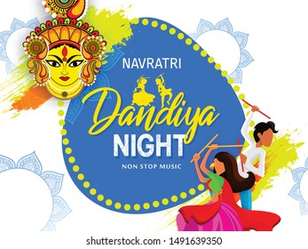 Shubh Navratri 2019 design for dandiya night utsav celebration with decorative element and floral frame and festival background with text