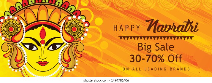 Shubh Navratri 2019 design for dandiya night utsav celebration with decorative element and floral frame and festival background with text