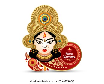 shubh navratri artistic text abstract background with goddess durga, poster or banner of indian festival navratri celebration.