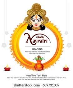 shubh navratri artistic text background with goddess durga, poster or banner of indian festival navratri celebration.