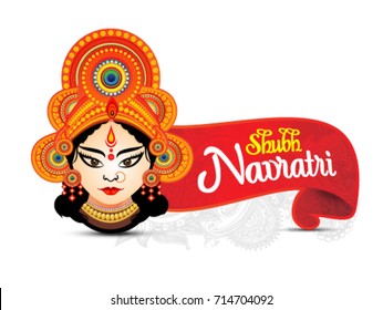 shubh navratri artistic text background with goddess durga, poster or banner of indian festival navratri celebration.