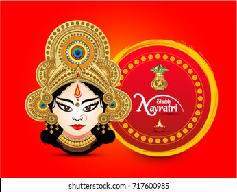 shubh navratri artistic text circle background with goddess durga, poster or banner of indian festival navratri celebration.