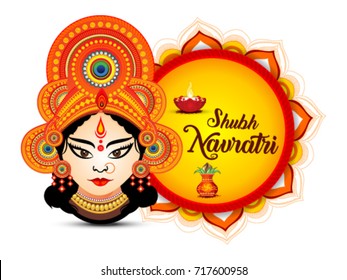 shubh navratri artistic text floral background with goddess durga, poster or banner of indian festival navratri celebration.