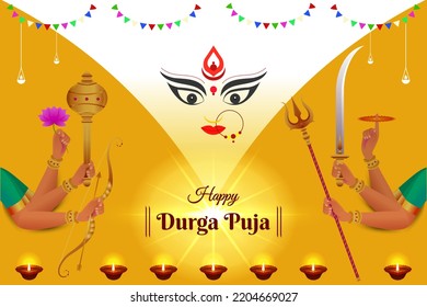 Shubh Navratri Durga puja background with Maa shakti hands. Decorative Navratri background.