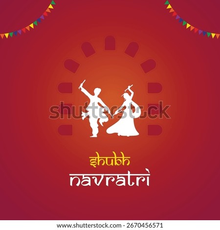 Shubh Navratri Poster with Garba Dance Couple and Traditional Festival Background