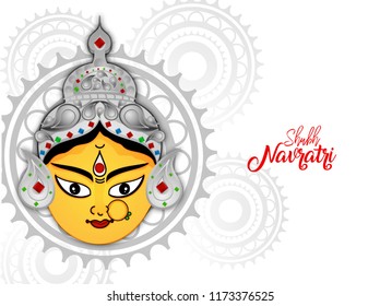 Shubh Navratri, Vector Illustration of Abstract background with Maa Durga face Idol.