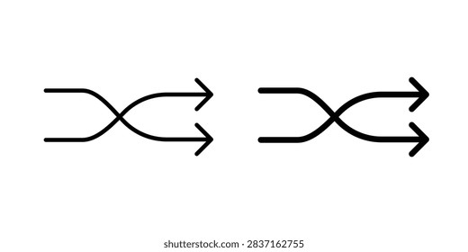 Shuffle arrow icon representing random order, switching, rearrangement, exchange, and alternative navigation. Clean outline and filled vector symbol suitable for music players, applications, navigation, workflow, and digital technology designs.