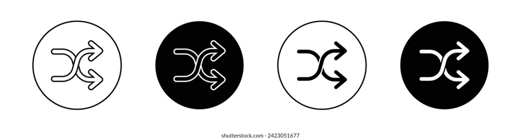 Shuffle Arrow Icon Set. Cross Random and Double Vector symbol in a black filled and outlined style. Mix and Match Sign