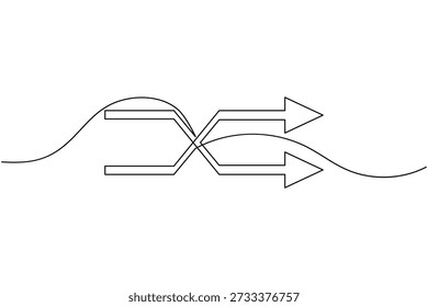 Shuffle arrows button icon continuous one line drawing on white background minimalist music playlist random play symbol outline vector illustration