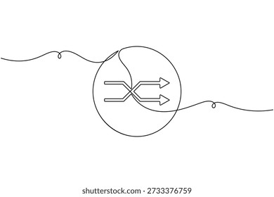 Shuffle arrows button icon continuous one line drawing on white background minimalist music playlist random play symbol outline vector illustration