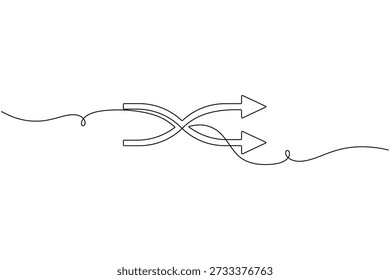 Shuffle arrows button icon continuous one line drawing on white background minimalist music playlist random play symbol outline vector illustration