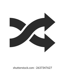 Shuffle arrows icon on white background, symbol representing random order, swap, interchange, change direction, or media shuffle, isolated graphic for settings, control, or process flow.