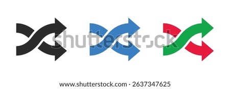 Shuffle arrows icon on white background, symbol representing random order, swap, interchange, change direction, or media shuffle, isolated graphic for settings, control, or process flow.