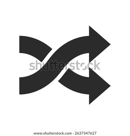 Shuffle arrows icon on white background, symbol representing random order, swap, interchange, change direction, or media shuffle, isolated graphic for settings, control, or process flow.