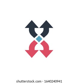 Shuffle curved arrows logo or icon. can be used for mobile apps and web design. Four directional arrows glyph icon. Stock Vector illustration isolated on white background.