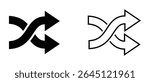 Shuffle icon, Crossed arrows icon. Black and white Shuffle Crossed vector icon. 2 way mixed arrows, app ui ux web button logo, vector illustration. 