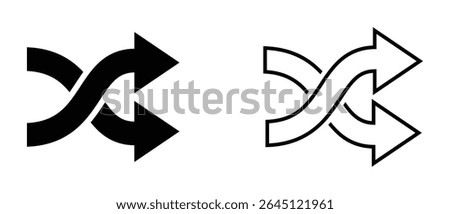 Shuffle icon, Crossed arrows icon. Black and white Shuffle Crossed vector icon. 2 way mixed arrows, app ui ux web button logo, vector illustration. 