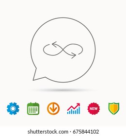 Shuffle icon. Mixed arrows sign. Randomize symbol. Calendar, Graph chart and Cogwheel signs. Download and Shield web icons. Vector
