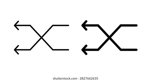 Shuffle icon representing random order, rearrangement, mixing, and changing sequence. Clean outline and filled vector symbol suitable for music players, playlists, media controls, sorting tools, and digital applications.