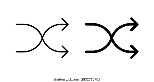 Shuffle icon representing random order, switching, mixing, rearranging, and repeated movement between options. This editable vector icon is suitable for music controls, playlists, navigation, organization, random selection, and interactive controls.