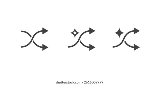 Shuffle icon user interface. AI randomize playlist. Artificial intelligence sign. Random arrow with sparkle.Icon element for Applications and websites. Vector illustration.