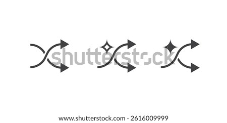 Shuffle icon user interface. AI randomize playlist. Artificial intelligence sign. Random arrow with sparkle.Icon element for Applications and websites. Vector illustration.