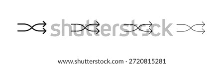 Shuffle icons outline black vector design. Line with editable stroke.