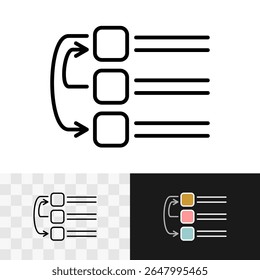 Shuffle list icon. Arrange and rearrange sort of table elements symbol. Swap and shift entries of database sign. Editable stroke.