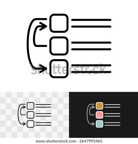 Shuffle list icon. Arrange and rearrange sort of table elements symbol. Swap and shift entries of database sign. Editable stroke.