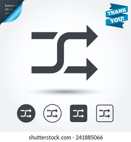 Shuffle sign icon. Random symbol. Circle and square buttons. Flat design set. Thank you ribbon. Vector
