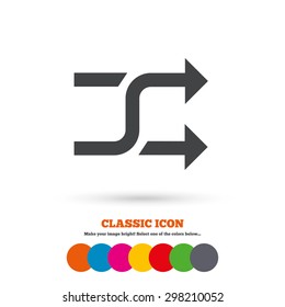 Shuffle sign icon. Random symbol. Classic flat icon. Colored circles. Vector