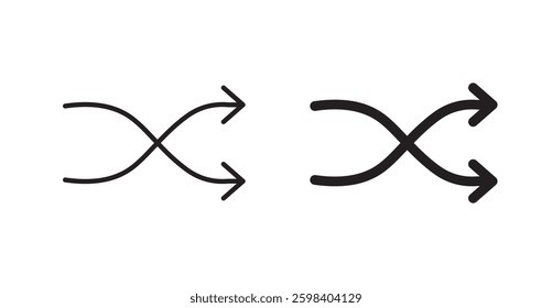 Shuffle vector icon set in black color.