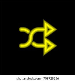 Shuffle yellow glowing neon ui ux icon. Glowing sign logo vector