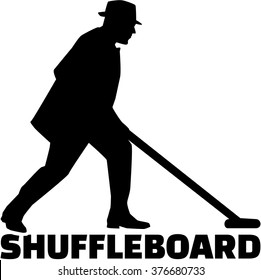 Shuffleboard man with word