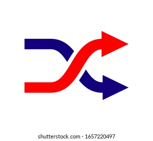 shuffling icon, change order, random sign - vector music symbol.Modern and flat icon of shuffle on white background.