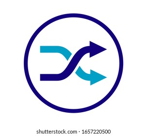 shuffling icon, change order, random sign - vector music symbol.Modern and flat icon of shuffle on white background.