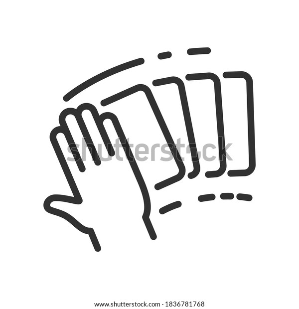 shuffling playing cards, hand deals cards, linear\
icon. Editable\
stroke